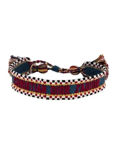Pre-owned Dior Cotton & Thread Bangle Bracelet, 8.25" In Multicolor