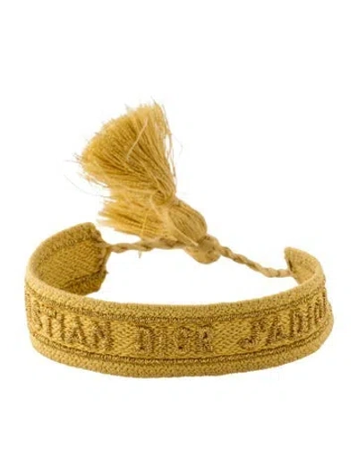 Pre-owned Dior Cotton & Thread J'a Friendship Bracelet, 8" In Yellow