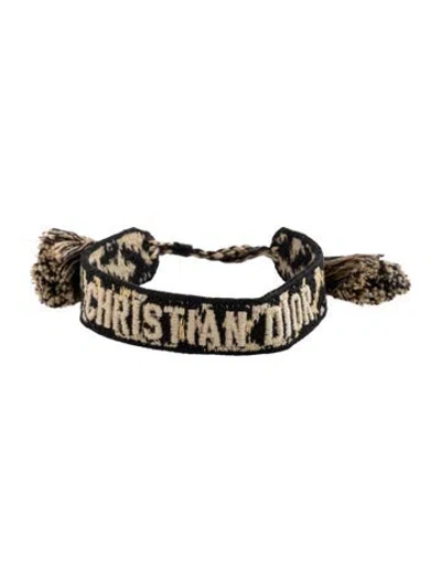 Pre-owned Dior Cotton & Thread Leopard Print Friendship Bracelet In Black/brown/neutrals