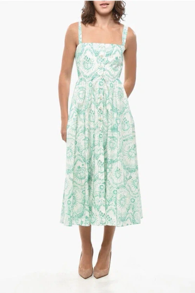 DIOR COTTON BLEND FLARED SHIRT DRESS WITH AZULEJO MOTIF