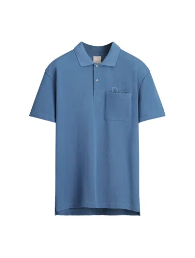 Dior Polo Shirt Ribbed Collar Chest Pocket In Blue