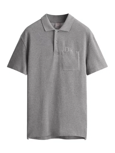 Dior Cotton Piqué Polo In Gray