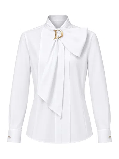 Dior Cotton Poplin Blouse With A Bib Front And Tie-neck Collar In White