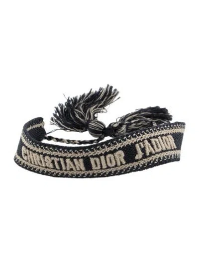 Pre-owned Dior Cotton Thread Woven J'a Friendship Bangle Bracelet, 8.5" In Blue/neutrals