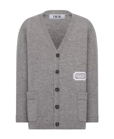 Dior Couture Wool Cashmere Button Cardigan In Gray