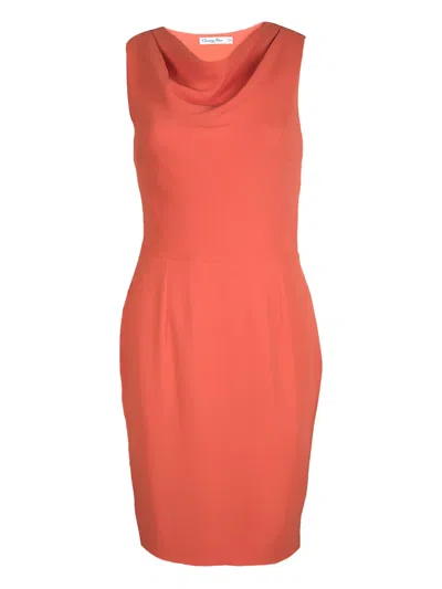 Pre-owned Dior Cowl-neck Midi Dress In Orange