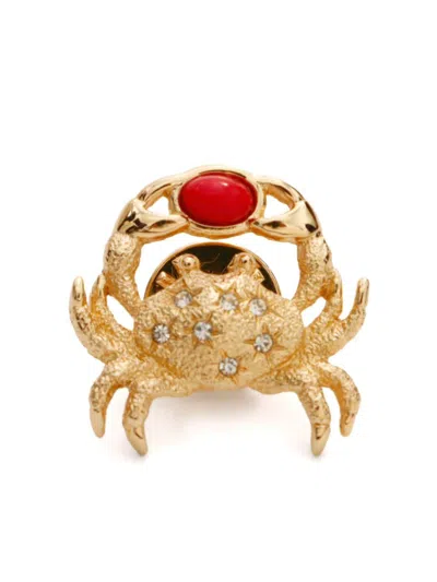 Pre-owned Dior Crab Rhinestone-embellished Brooch In Gold