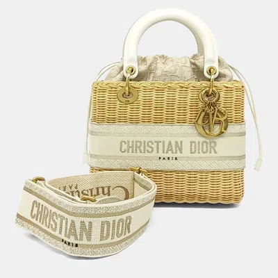 Pre-owned Dior Cream Canvas Rattan Lady Bag Medium In White