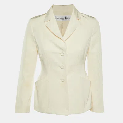 Pre-owned Dior Cream Cotton & Silk Tailored Blazer S In White