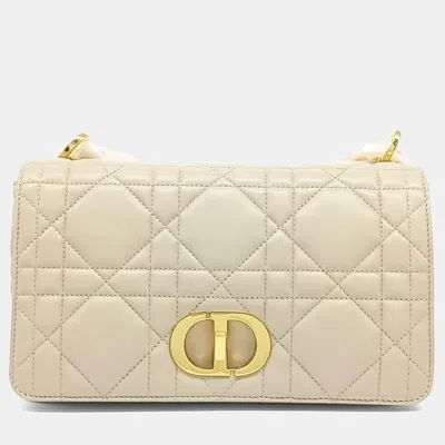 Pre-owned Dior Cream Leather Caro Bag Medium In White