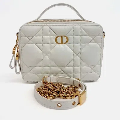 Pre-owned Dior Cream Leather Caro Box Bag In White
