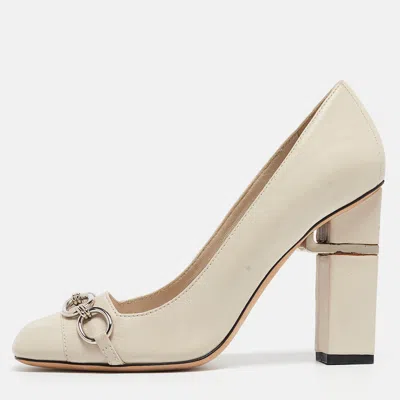 Pre-owned Dior Cream Leather Chain Embellished Block Heel Pumps Size 37
