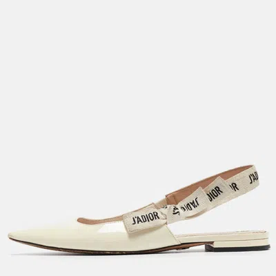 Pre-owned Dior Cream Patent Ja Slingback Flats Sandals Size 36