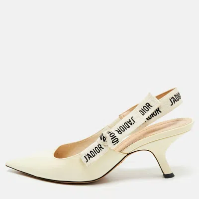 Pre-owned Dior Cream Patent Leather J'a Slingback Pumps Size 37.5