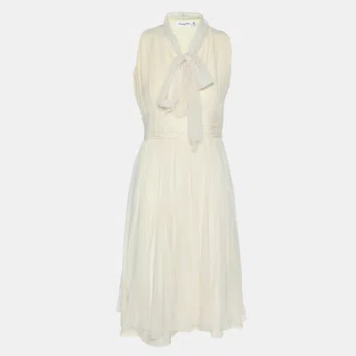 Pre-owned Dior Cream Silk Midi Dress M In White