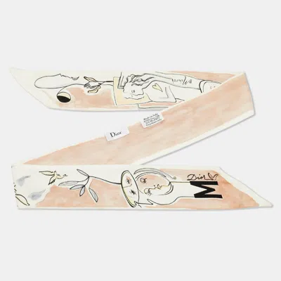 Pre-owned Dior Cream/beige Abc "m" Silk Mitzah Scarf