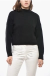 Dior Crew Neck Cropped Fit Wool Blend Sweater In Black