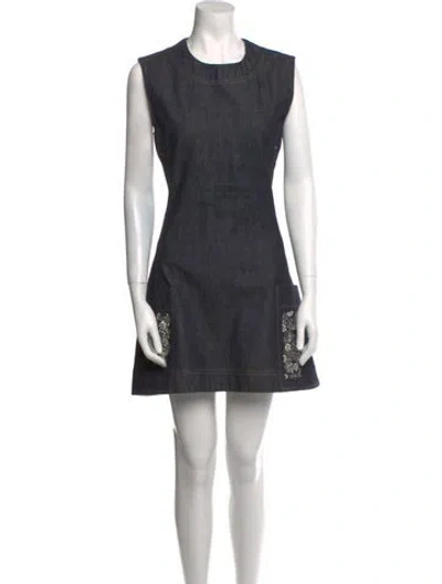 Pre-owned Dior Crew Neck Mini Dress In Blue