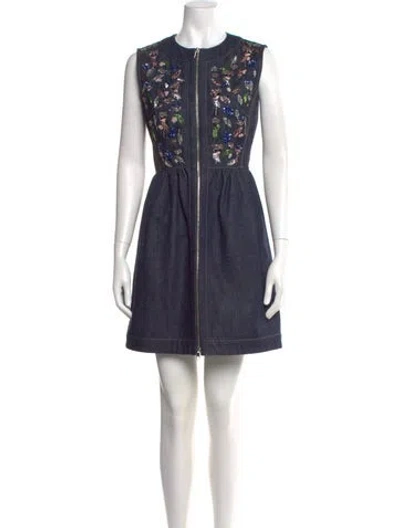 Pre-owned Dior Crew Neck Mini Dress In Blue