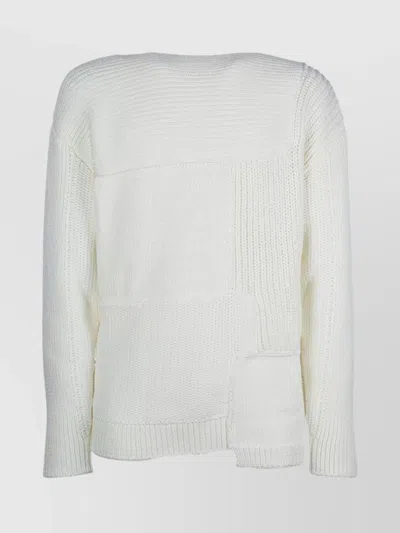 Dior Crew Neck Patchwork Sweater With Asymmetric Hem In White
