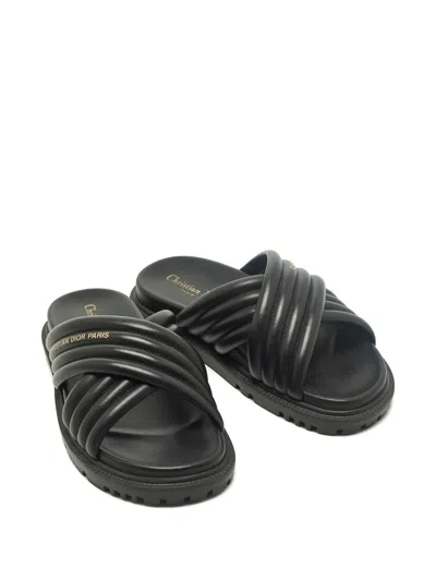 Pre-owned Dior Criss-cross Leather Sandals In Black