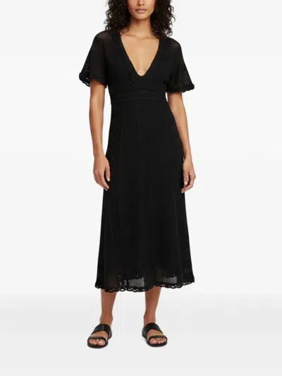 Pre-owned Dior Crochet V-neck Midi Dress In Black