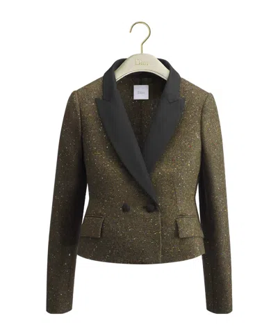 Dior Cropped Fitted Jacket In Green