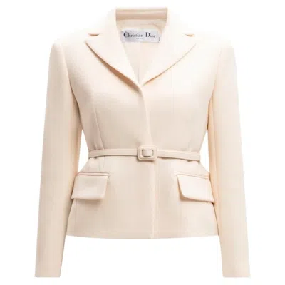 Pre-owned Dior Cruise 2022 Cream Wool Silk Belted Bar Jacket Fr38 In White