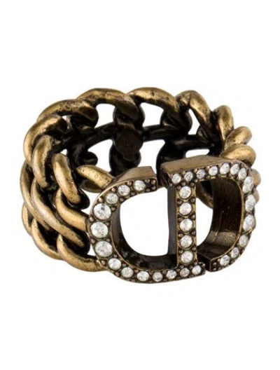 Pre-owned Dior Crystal '30 Montaigne' Cd Logo Link Ring In Multi
