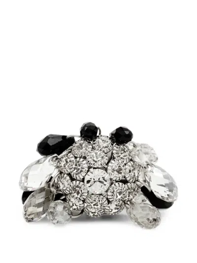 Pre-owned Dior Crystal And Bead Ring In Silver