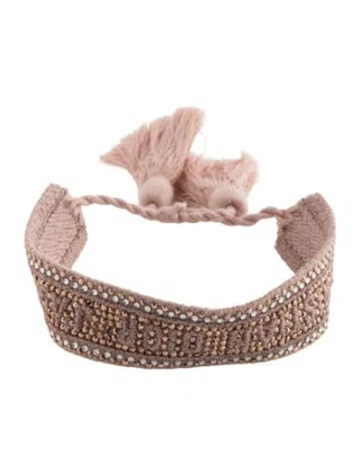 Pre-owned Dior Crystal & Cotton Friendship J'a Bracelet, 7.5" In Brown/pink