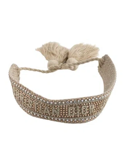Pre-owned Dior Crystal & Cotton Friendship J'a Bracelet, 8.25" In Brown/clear