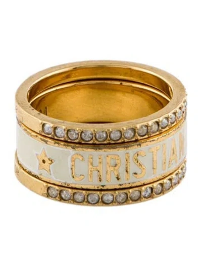 Pre-owned Dior Crystal & Enamel Code Ring Set In White