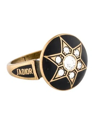 Pre-owned Dior Crystal & Enamel J'a Star Ring In Black