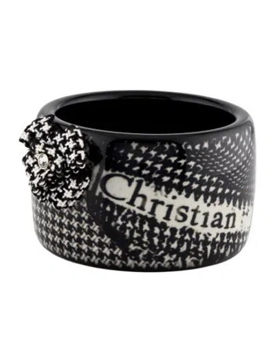 Pre-owned Dior Crystal & Fabric Houndstooth Bangle Bracelet, 7.5" In Multi
