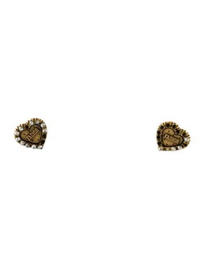 Pre-owned Dior Crystal & Faux Pearl Small  Tribales Stud Earrings In White