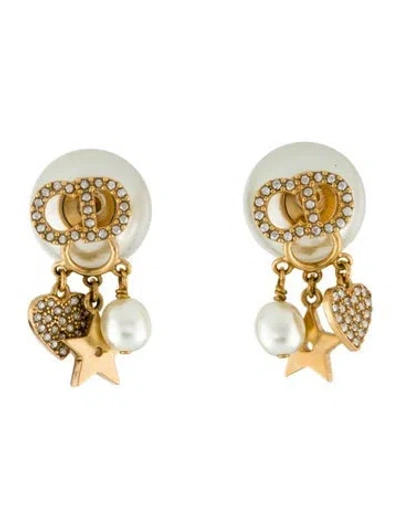 Pre-owned Dior Crystal & Faux Pearl Stud Earrings In Multi