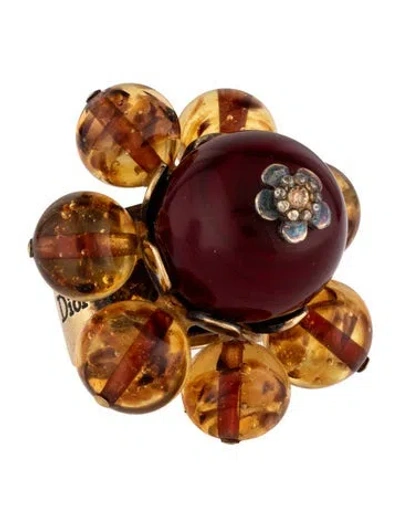 Pre-owned Dior Crystal & Glass Cocktail Ring In Multi