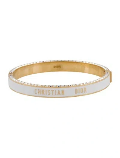 Pre-owned Dior Crystal & Lacquer Night Code Hinge Bangle Bracelet, 7" In White