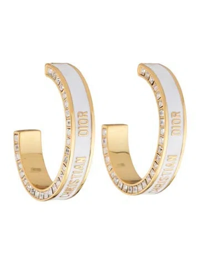 Pre-owned Dior Crystal & Lacquer Night Code Hoop Earrings In White