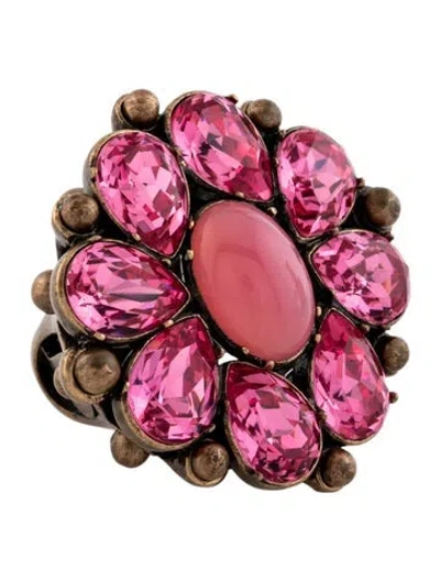 Pre-owned Dior Crystal & Resin Cocktail Ring In Pink