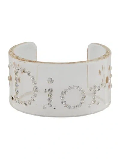 Pre-owned Dior Crystal & Resin Cuff Bracelet, 6.75" In Clear