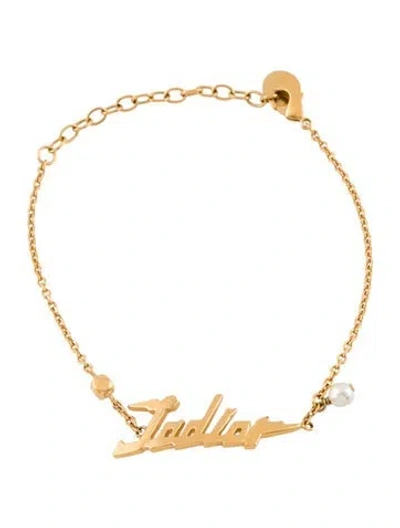 Pre-owned Dior Crystal & Resin Faux Pearl J'a Bracelet, 7.75" In White