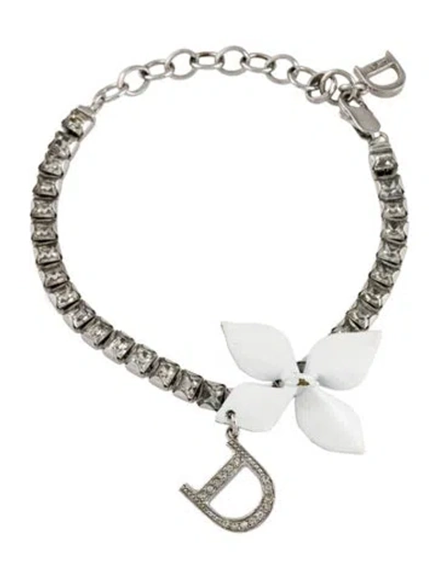 Pre-owned Dior Crystal & Resin Flower Charm Station Bracelet, 8.25" In Multi