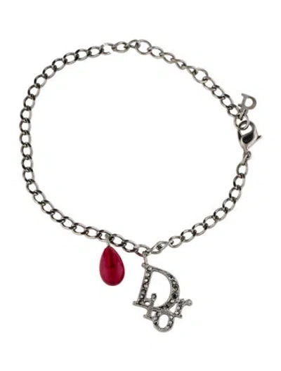 Pre-owned Dior Crystal & Resin Logo Charm Bracelet, 7.5" In Multi