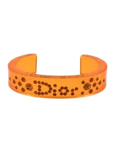 Pre-owned Dior Crystal & Resin Logo Cuff Bracelet, 6.25" In Orange