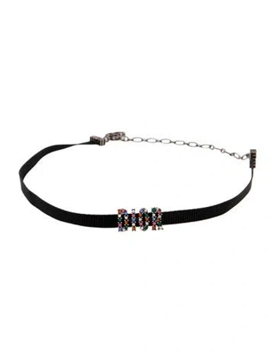 Pre-owned Dior Crystal & Ribbon Dio(r)evolution Choker Necklace, 15" In Black