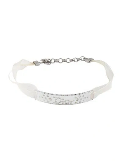 Pre-owned Dior Crystal & Ribbon Id Logo Choker Necklace, 14" In Multicolor