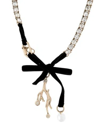 Pre-owned Dior Crystal & Velvet Bow Thorn Choker Necklace, 16.5", 16.5" In Black/clear