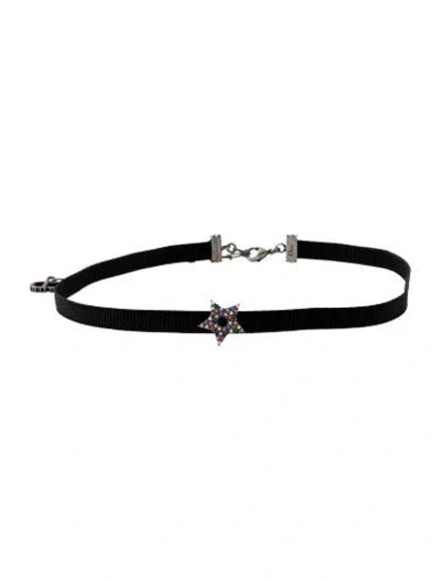 Pre-owned Dior Crystal & Velvet 'd Porte-bonheur' Choker Necklace, 14.5" In Black/blue/clear